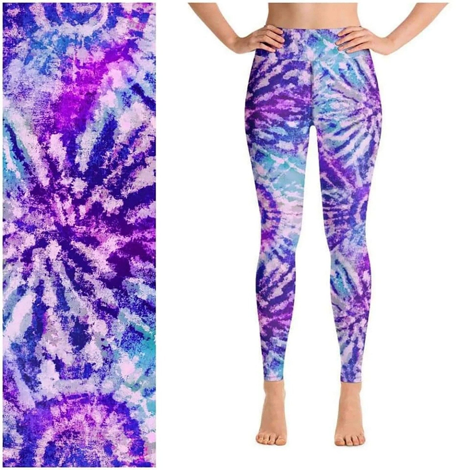 Pink Blue Tie Dye Wave Marble Leggings