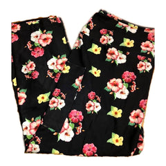 Rose Leggings with Yellow, and Pink Roses on Black Background with Pockets