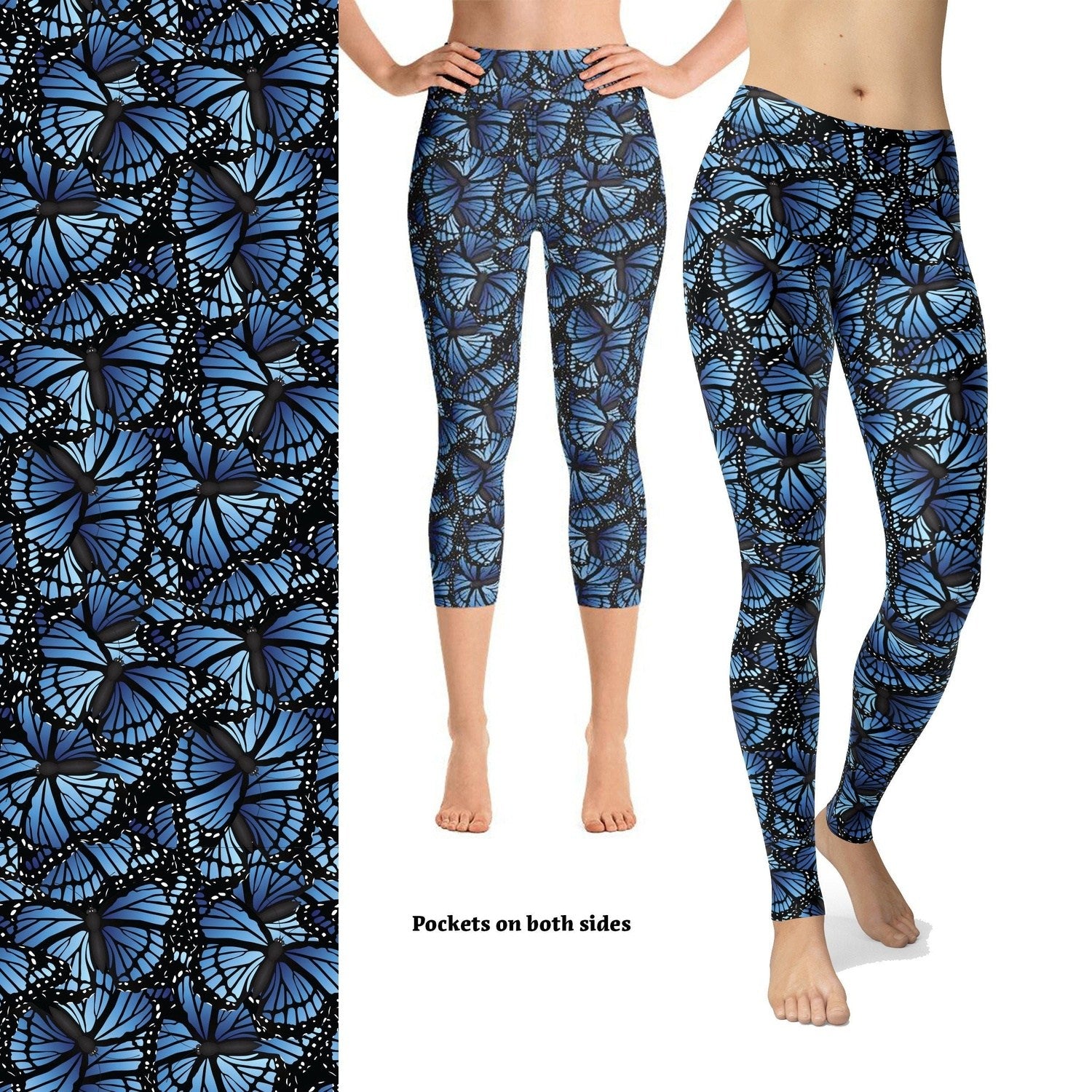 Butterfly Leggings Blue Butterfly Leggings with Pocket Blue-spotted