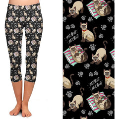 Siamese Cat Leggings Meow Kitty Cats Capri Black with Pockets