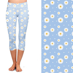 Daisy Leggings Capri Blue and White