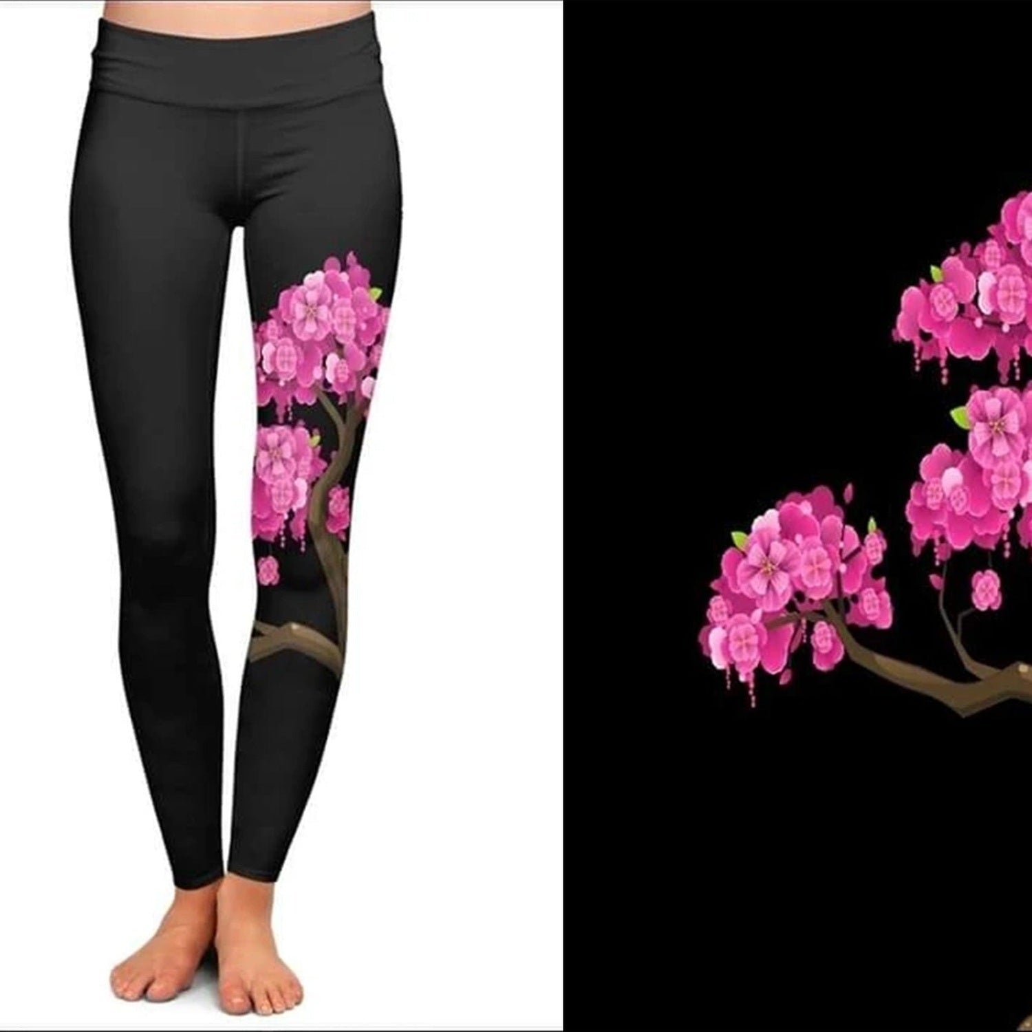 Cherry Tree Leggings Sakura Cherry Tree Kitty with Pockets