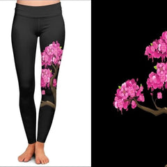 Cherry Tree Leggings Sakura Cherry Tree Kitty with Pockets
