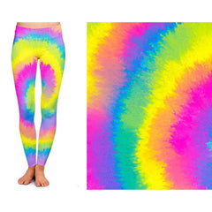 Rainbow Tie Dye Leggings - Neon Circles with Pockets Ready to Ship