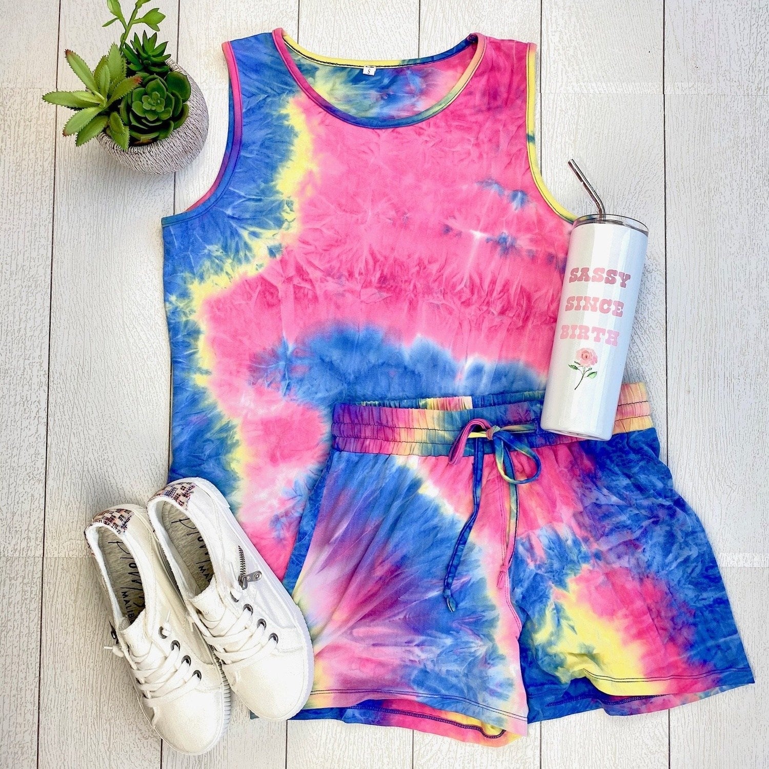 Rainbow Tie Dye Shorts and Tank Set