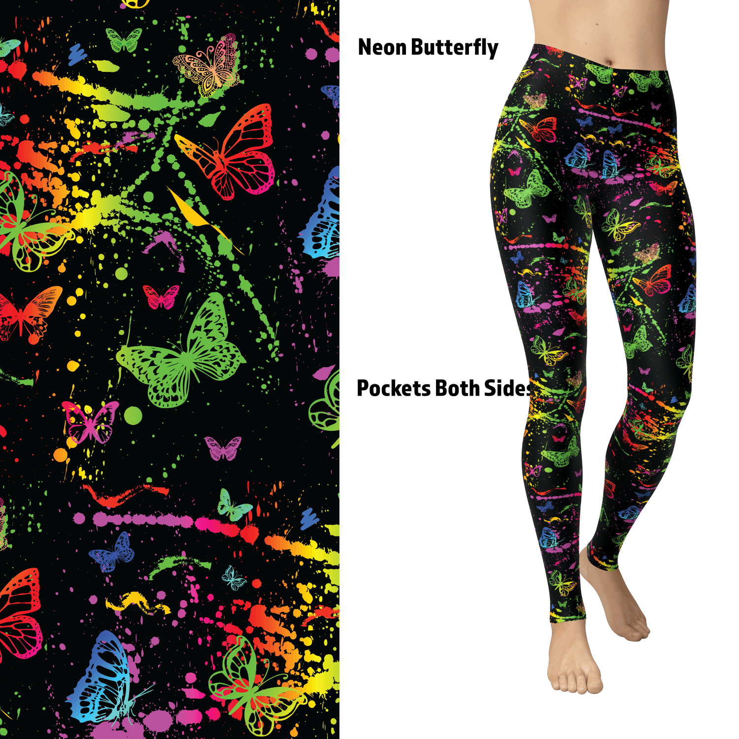 Neon Butterfly Leggings with pockets - OS