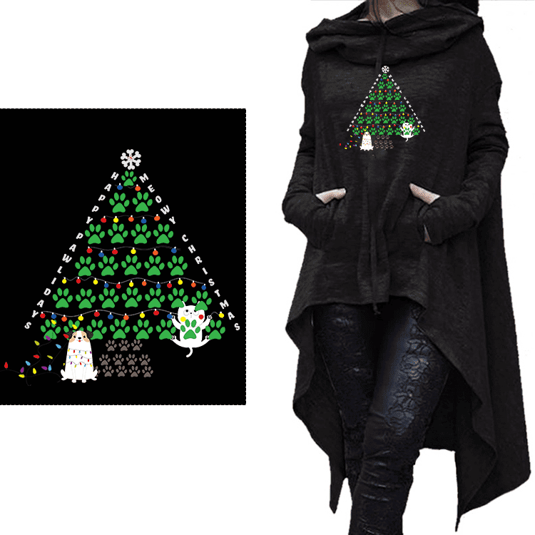 Long Hoodie Merry Pawmas Christmas Hoodie Dog and Cat