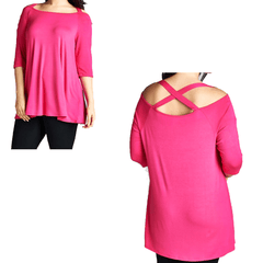 Criss Cross Back Boat Neck Tunic - Black, Pink, Blue, Sage, Mauve