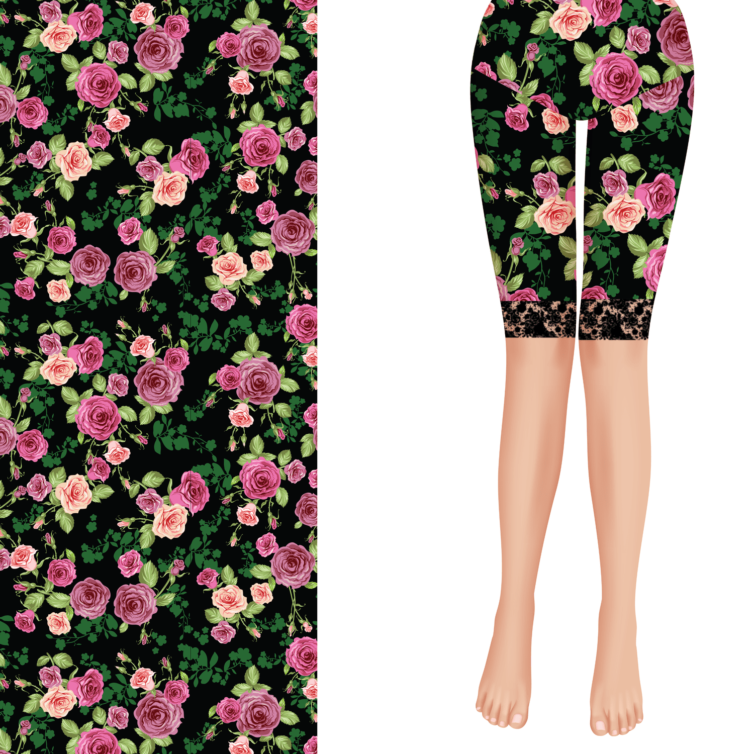 Rose Garden Shorts with Black Lace