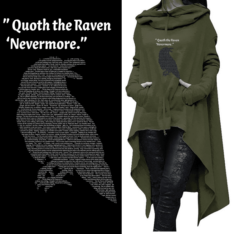 Long Hoodie Raven Edgar Allen Poe Hi Low Asymmetrical Hem