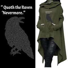 Long Hoodie Raven Edgar Allen Poe Hi Low Asymmetrical Hem