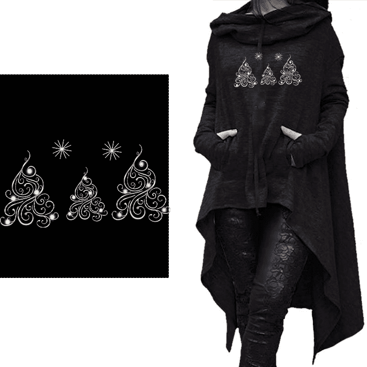 Long Hoodie Silver Faux Glitter Tree