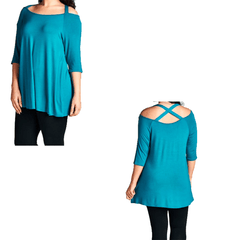 Criss Cross Back Boat Neck Tunic - Black, Pink, Blue, Sage, Mauve