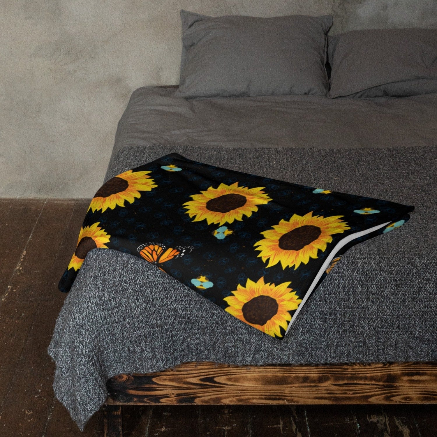 Sunflower and Bumblebee Throw Blanket