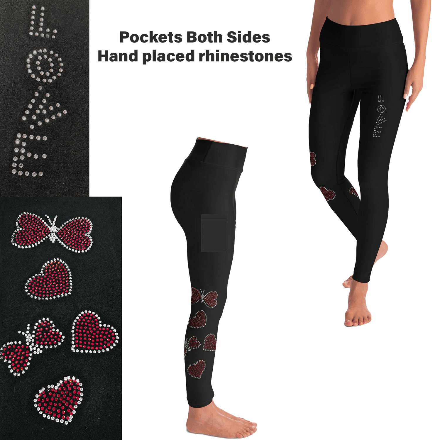 Valentine Heart Butterflies Sparkle Bling Rhinestone Sparkle with Pockets