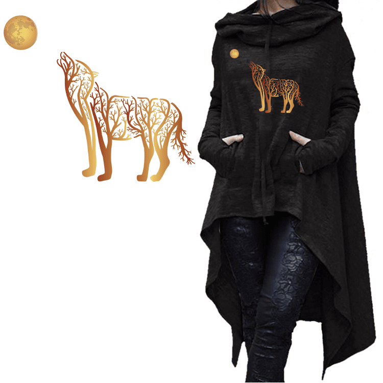 Long Hoodie Wolf Howling at Moon