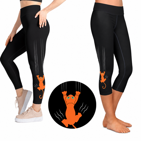 Orange Cat Leggings Scratch Kitty - Full Length or Capri  Pockets