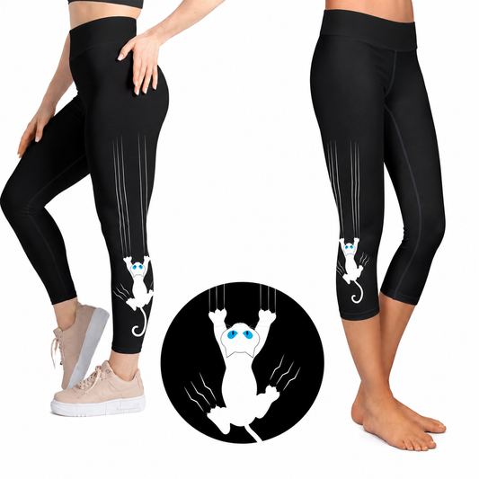 White Cat Scratch Hang Tight Kitty - Full Length or Capri  Pockets