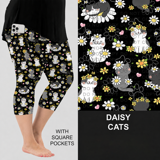 Daisy Cats Capri Leggings with Pockets