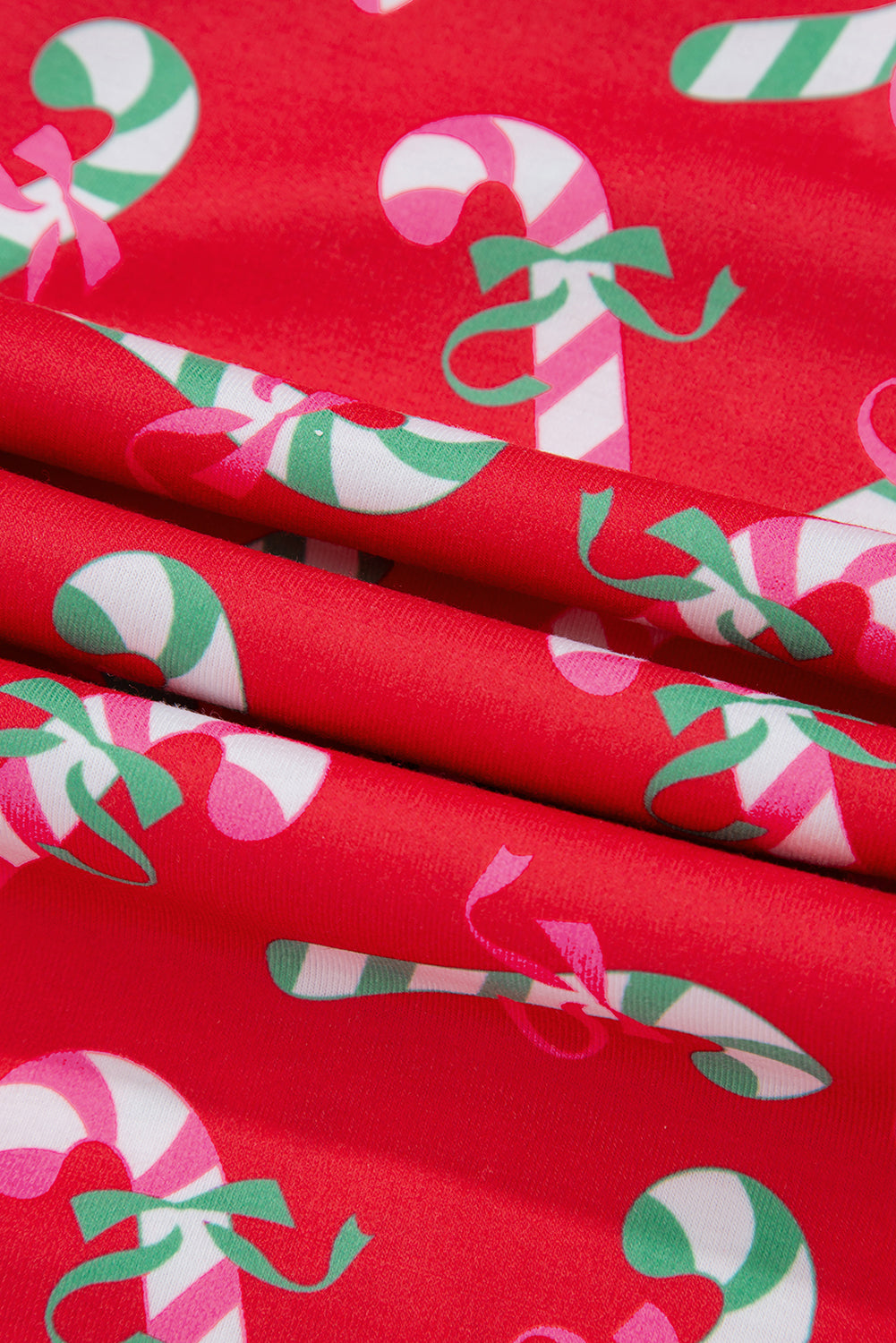 Pink Christmas Candy Cane Print Knotted Pajama Set