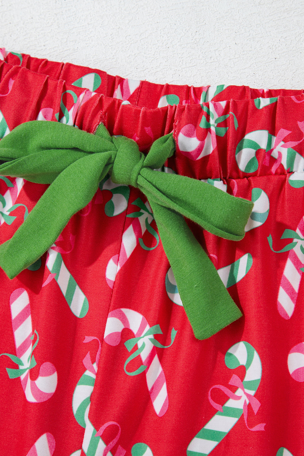 Pink Christmas Candy Cane Print Knotted Pajama Set