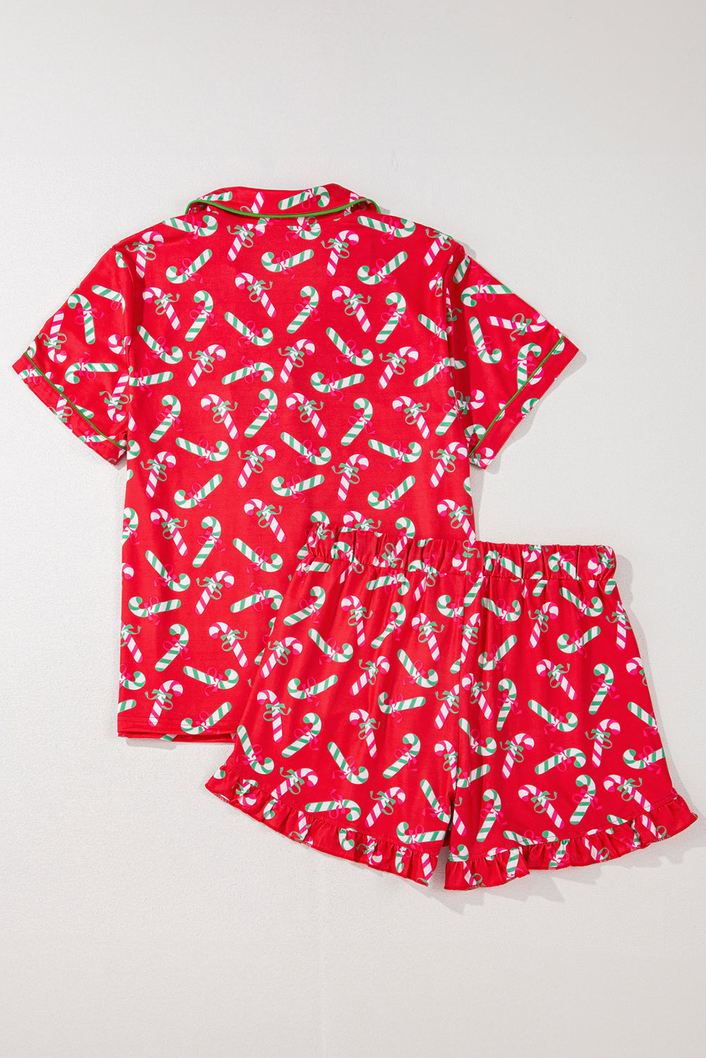 Pink Christmas Candy Cane Print Knotted Pajama Set