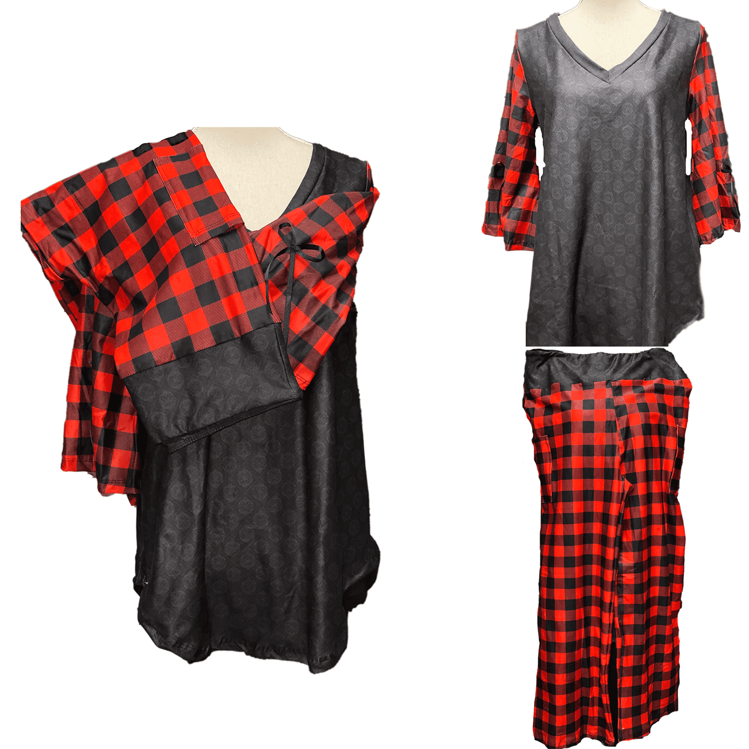 Buffalo Plaid Pajama Lounge Set Bell Sleeves and Legging Material Pants with Pockets