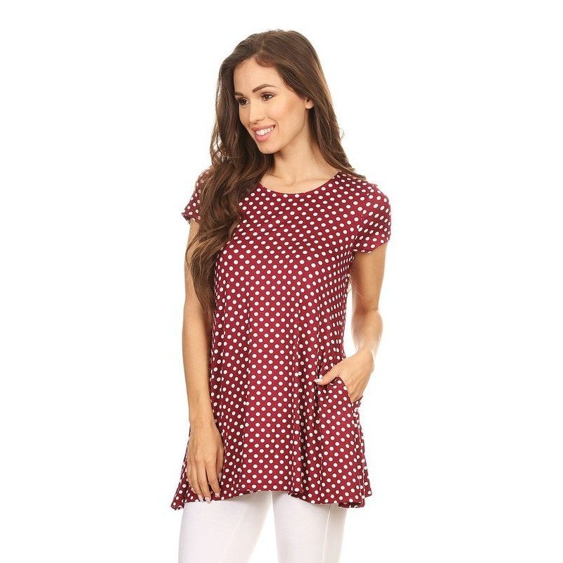 Polka dot print short sleeve relaxed fit tunic