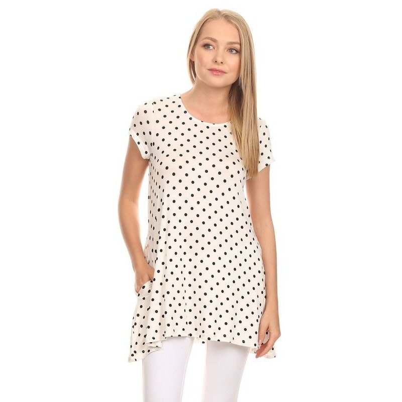 Polka dot print short sleeve relaxed fit tunic