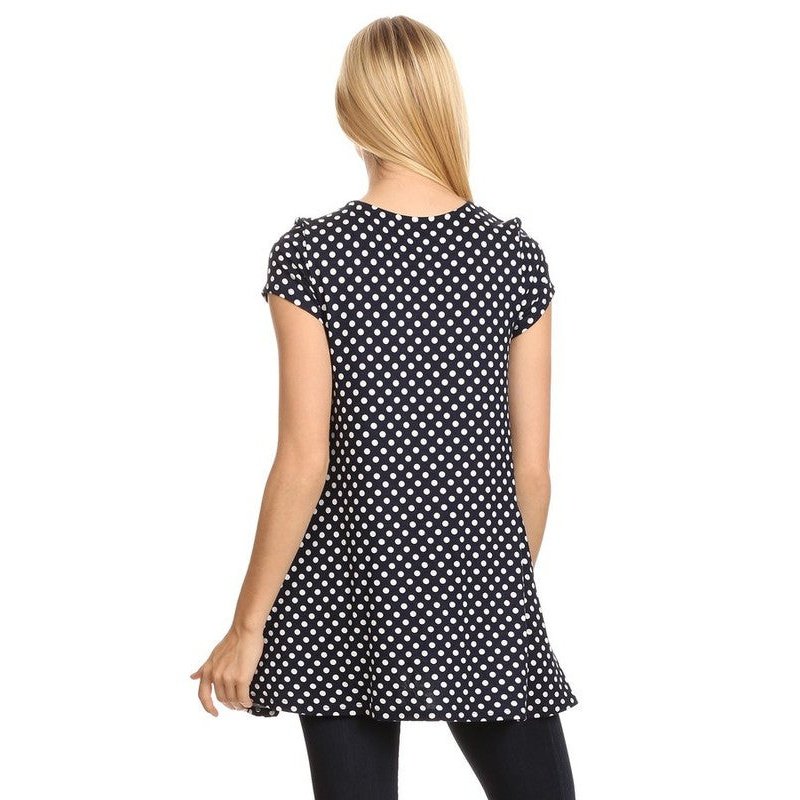 Polka dot print short sleeve relaxed fit tunic