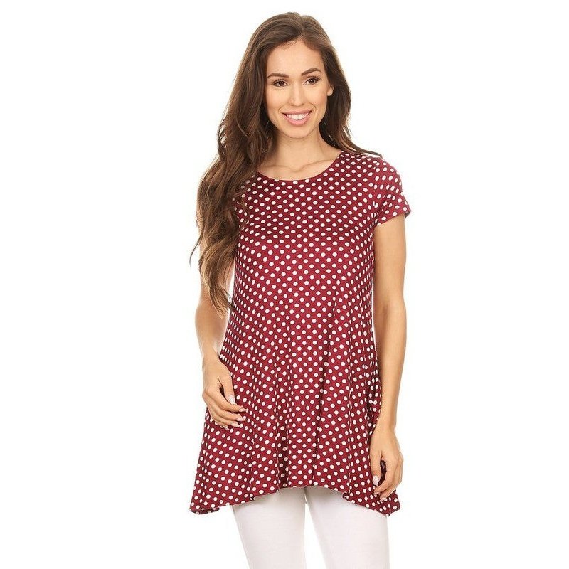 Polka dot print short sleeve relaxed fit tunic