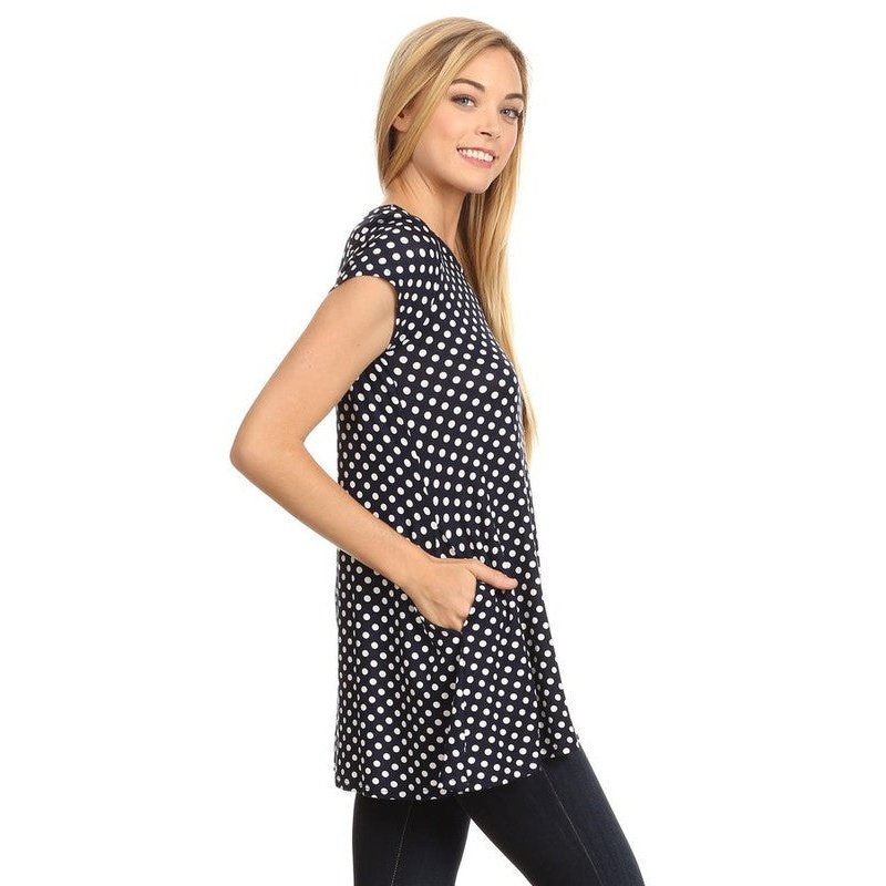 Polka dot print short sleeve relaxed fit tunic