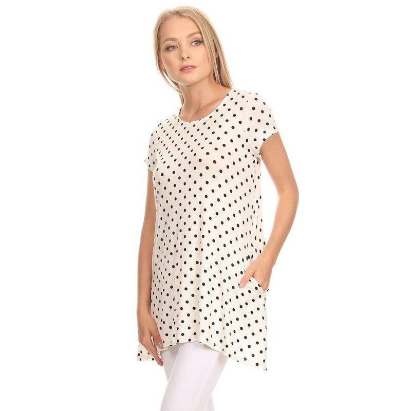 Polka dot print short sleeve relaxed fit tunic