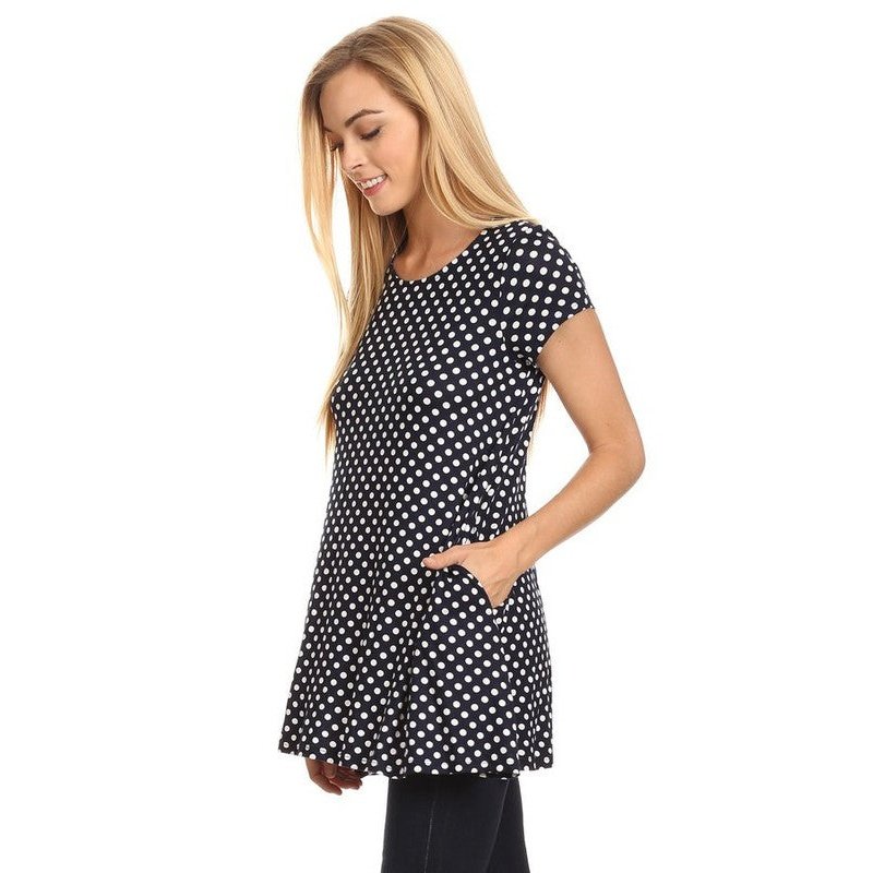 Polka dot print short sleeve relaxed fit tunic