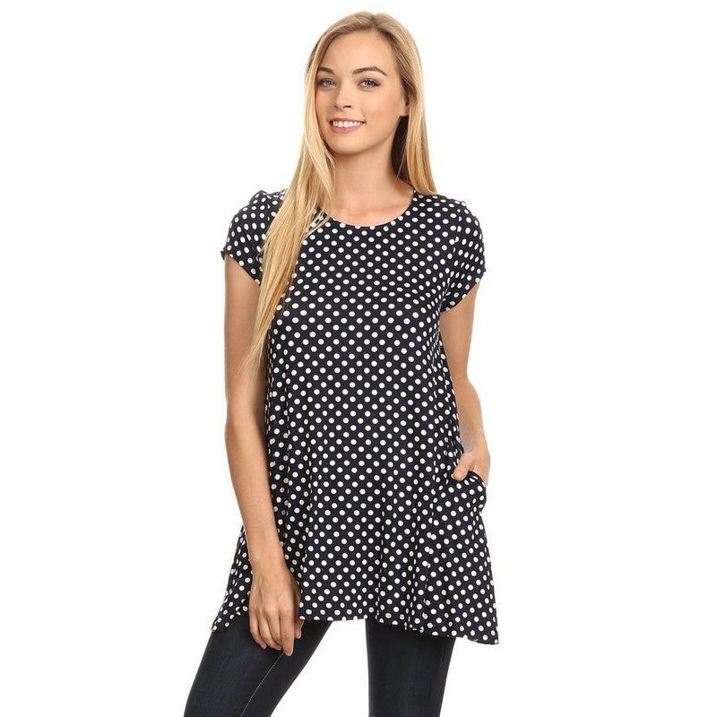 Polka dot print short sleeve relaxed fit tunic