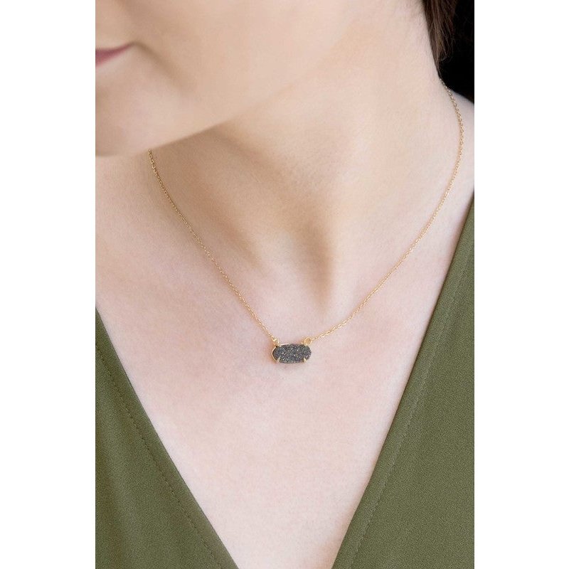 14k Gold Plated Druzy Necklace in Cosmos, and Slate