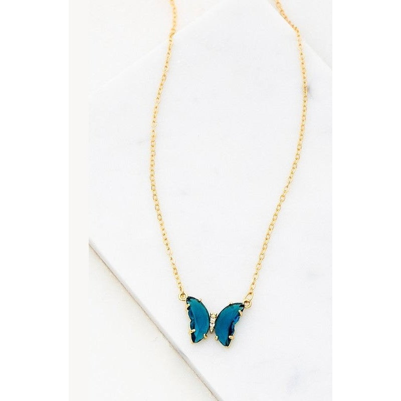 GEM STONE BUTTERFLY PENDANT NECKLACE