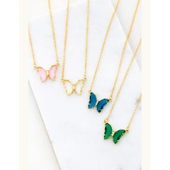 GEM STONE BUTTERFLY PENDANT NECKLACE