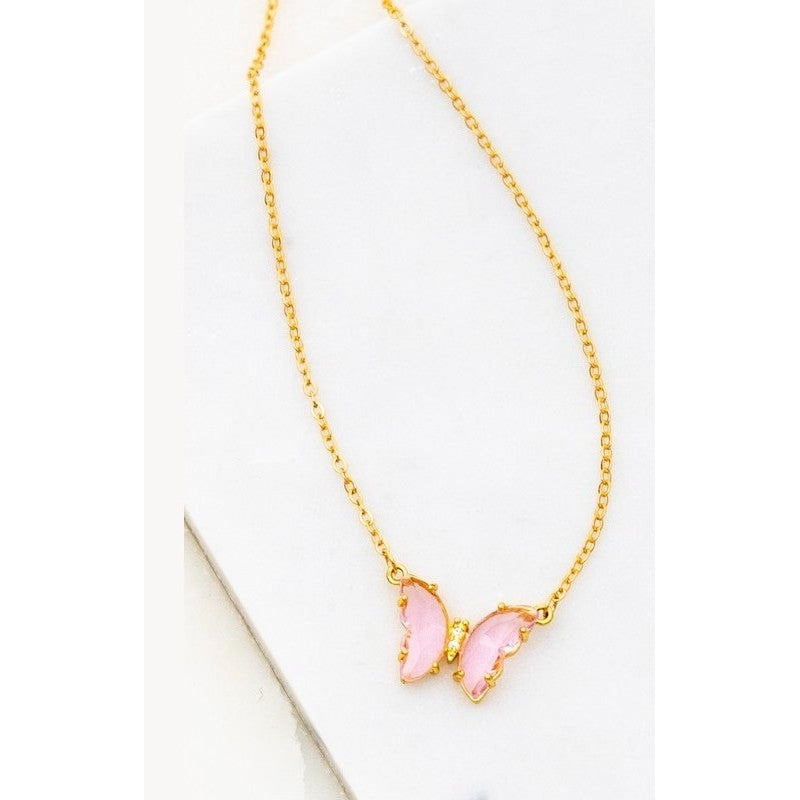 GEM STONE BUTTERFLY PENDANT NECKLACE