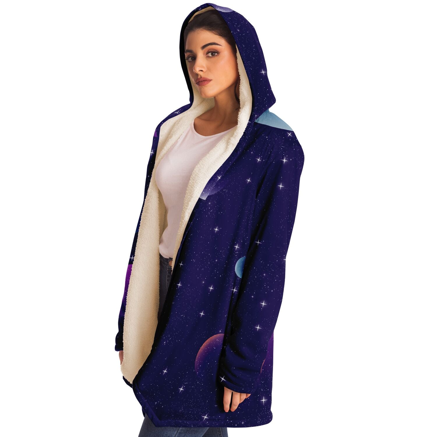 Space with Planets Microfleece Cloak - AOP