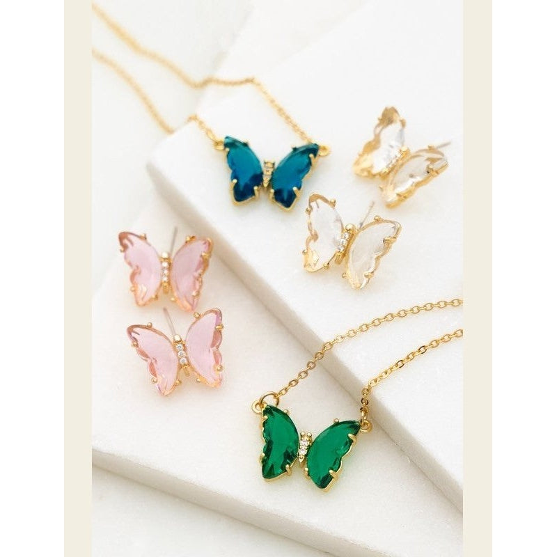 GEM STONE BUTTERFLY PENDANT NECKLACE