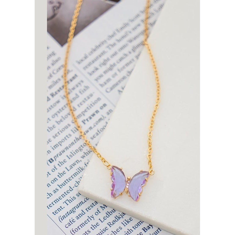 GEM STONE BUTTERFLY PENDANT NECKLACE