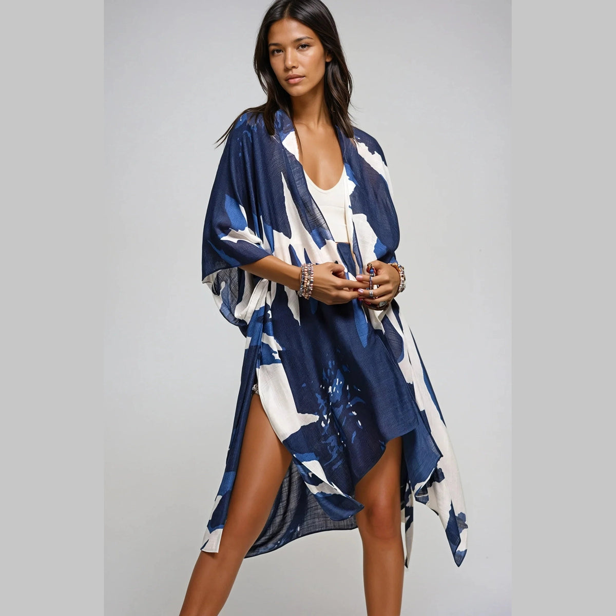 Ocean Bloom Kimono Wrap Navy