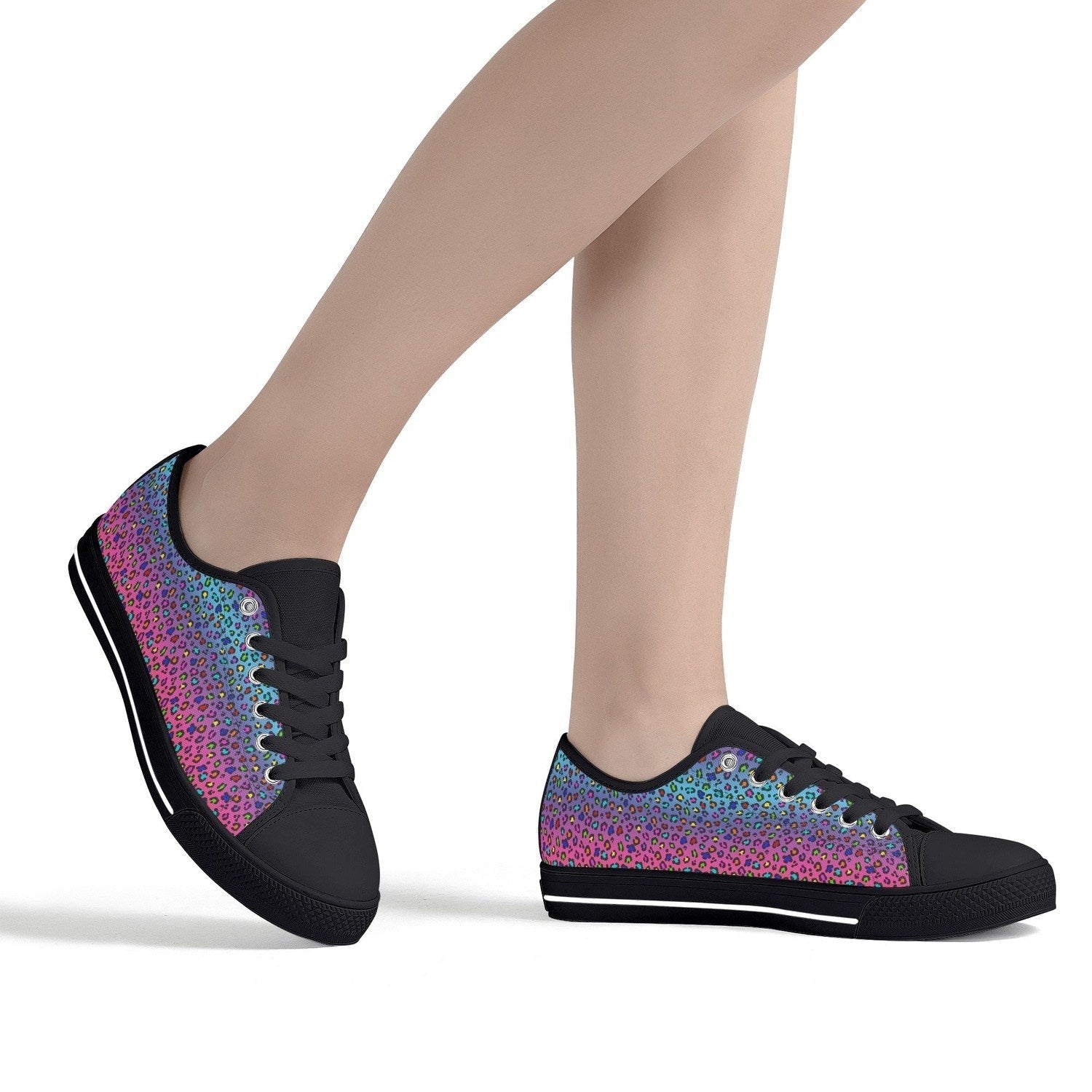 Rainbow Leopard Womens Low Top Canvas Shoes