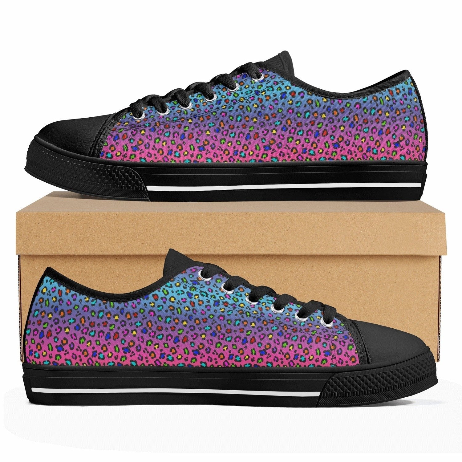 Rainbow Leopard Womens Low Top Canvas Shoes