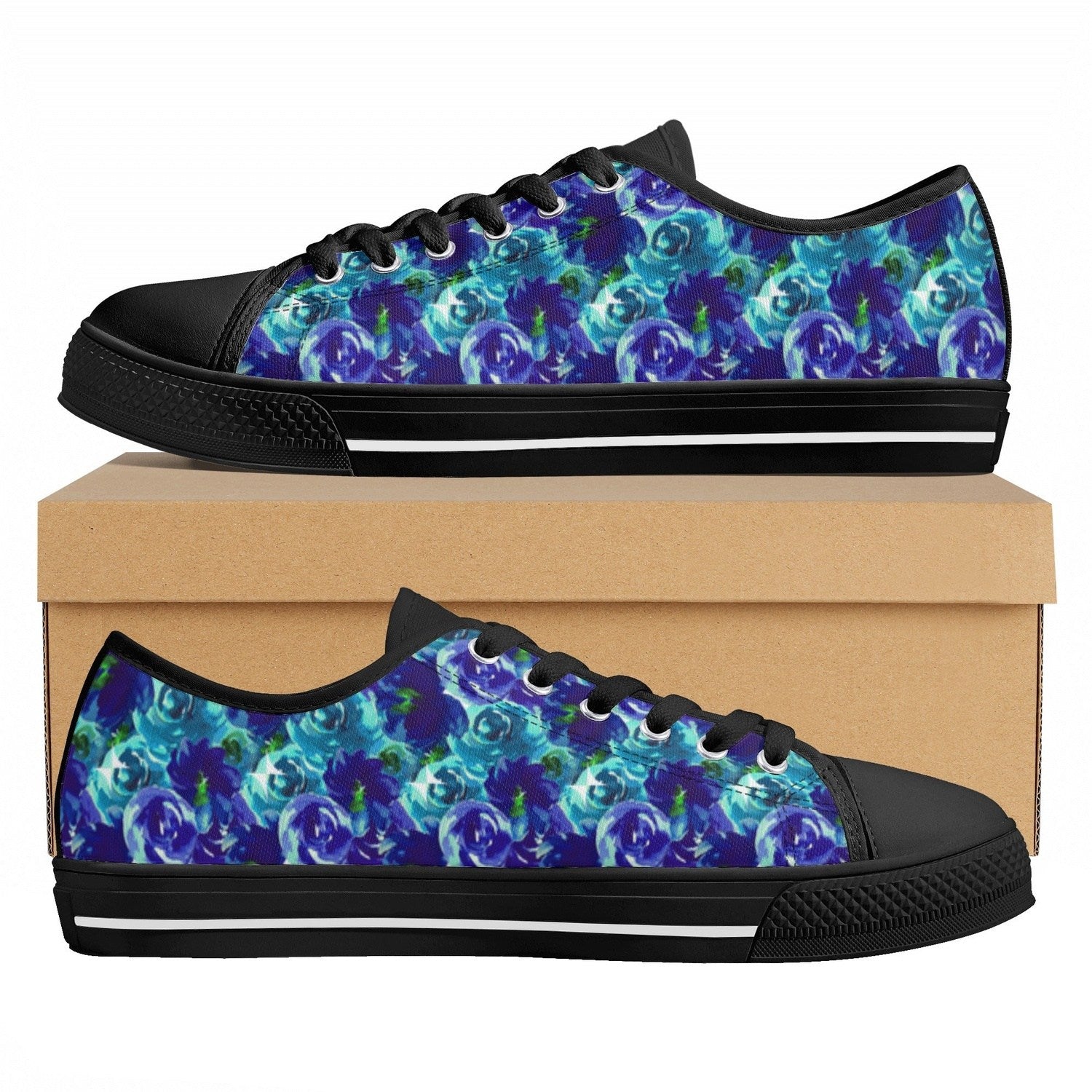 Blue Roses Womens Low Top Canvas Shoes