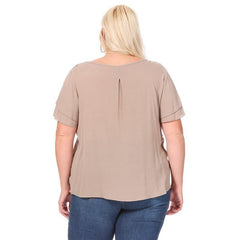 Plus size, short flutter sleeve keyhole blouse.