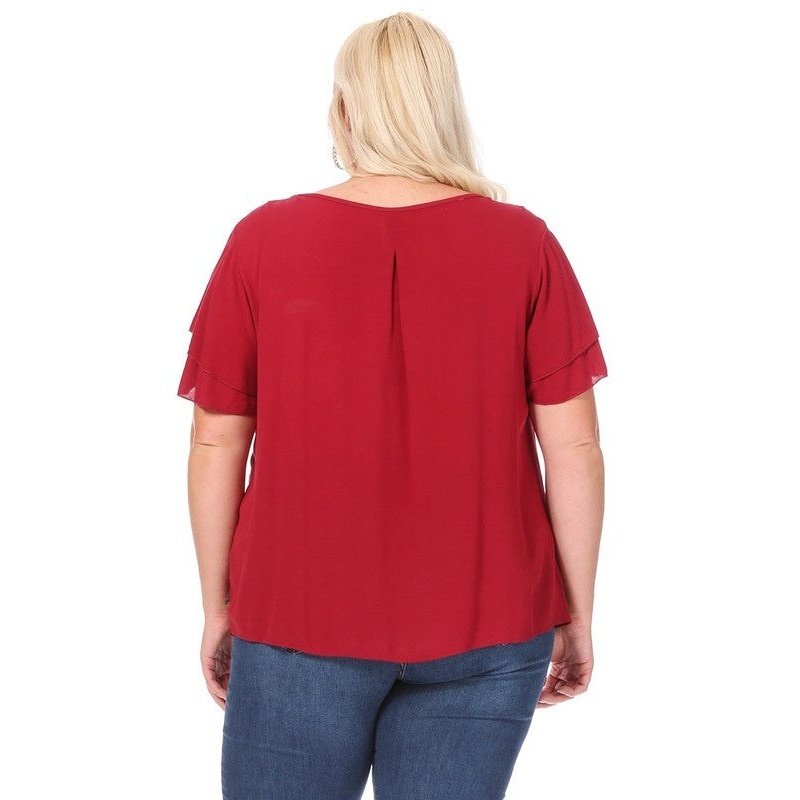 Plus size, short flutter sleeve keyhole blouse.