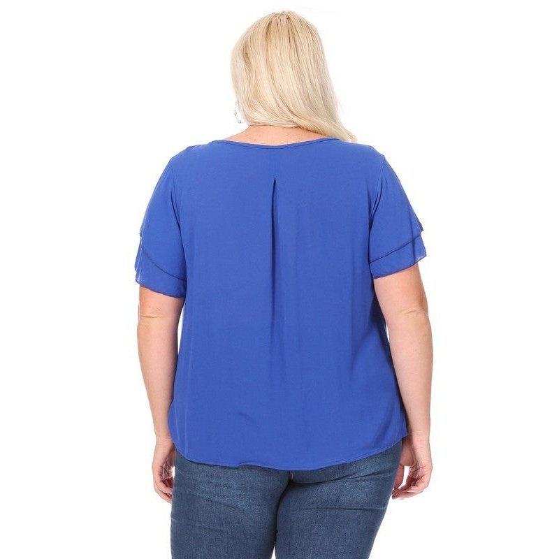 Plus size, short flutter sleeve keyhole blouse.