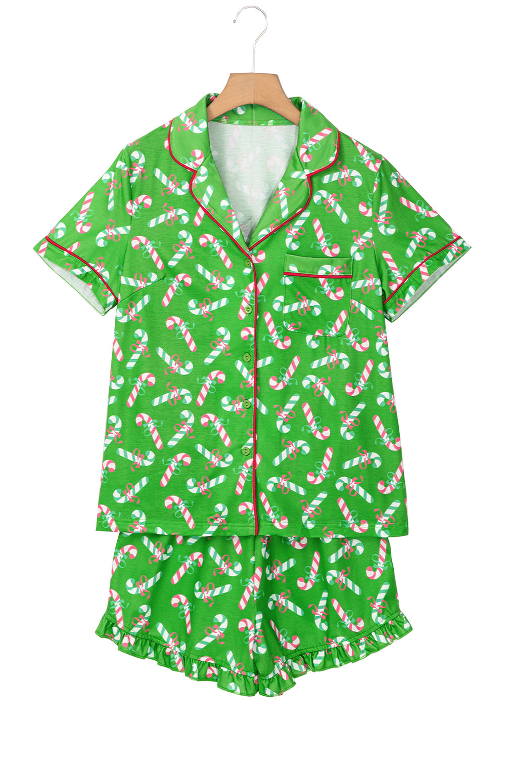 Pink Christmas Candy Cane Print Knotted Pajama Set